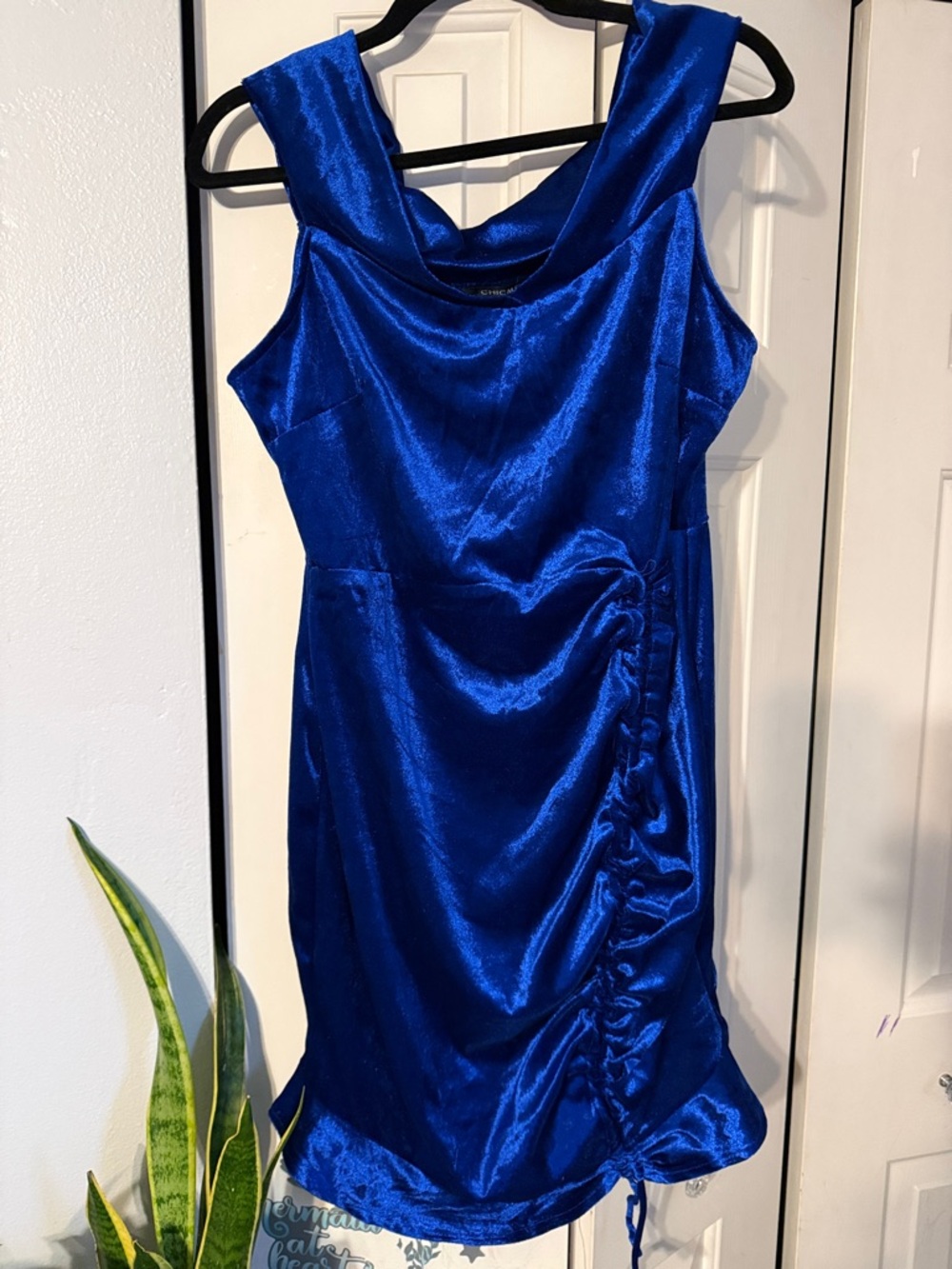 chic Royal Blue Satin Mini Dress with Ruched Side
